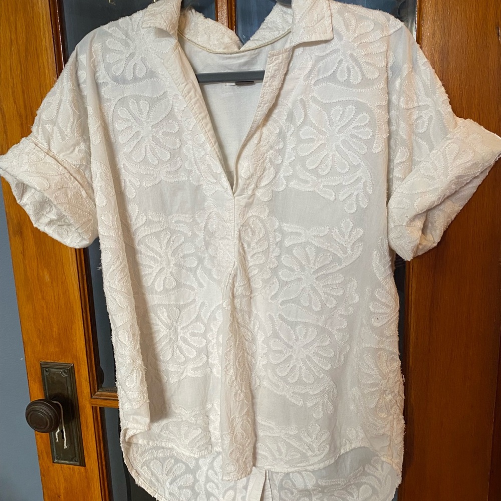 Anthro Classic White Embroidered Women's Top